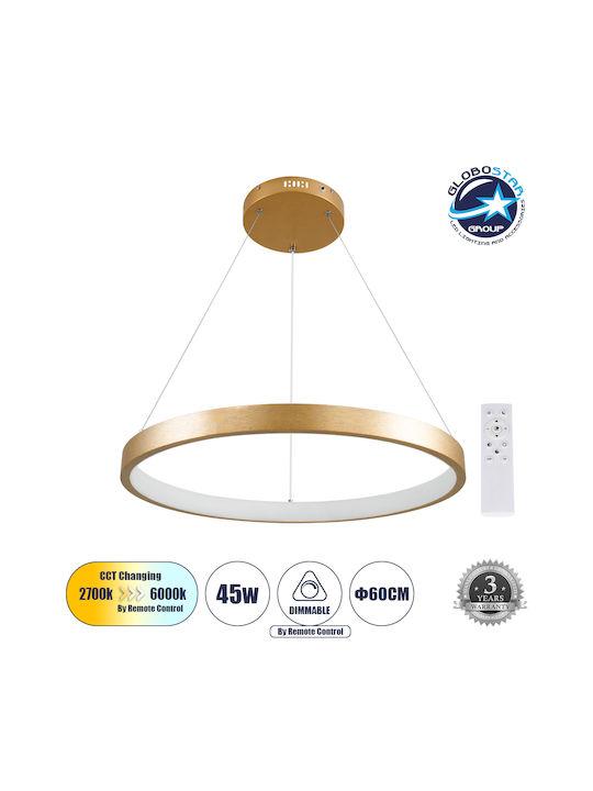 GloboStar Nemesis Κρεμαστό Φωτιστικό Χρυσό LED με Ρυθμιζόμενο Λευκό Φως 60x60εκ.