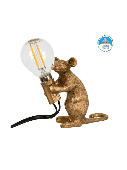 GloboStar Mouse Декоративна Лампа Фигура с Цокъл за Крушка E12 Златист