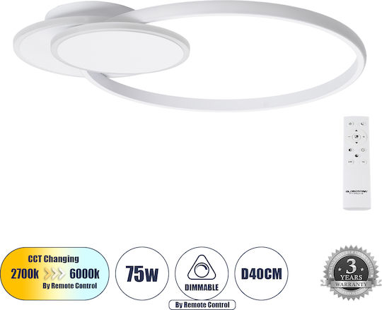 GloboStar Circuo Plafonieră de Tavan 42.5buc Albă cu LED Integrat și Telecomandă