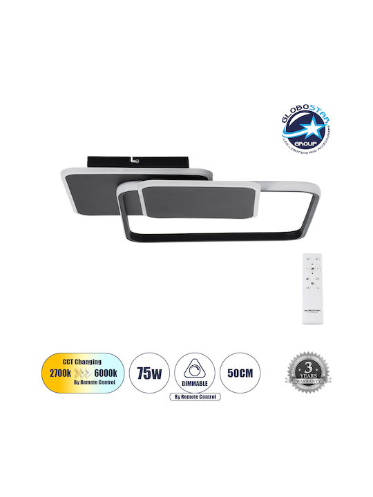 GloboStar Squaro Ceiling Mount Light 51cm Black with Integrated LED and Remote Control