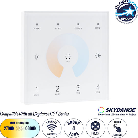 GloboStar Skydance Wall Mounted Dimmer Switch with LED Touch Frame