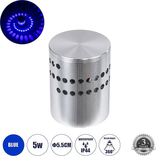 GloboStar Stains Επιτοίχια Εξωτερική Πλαφονιέρα LED IP44 5W με Μπλε Φως