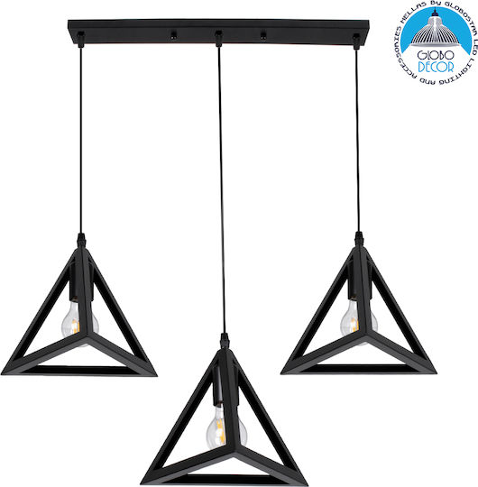 GloboStar Triangle Pendant Light Black Grid with Socket E27 70x22x130cm