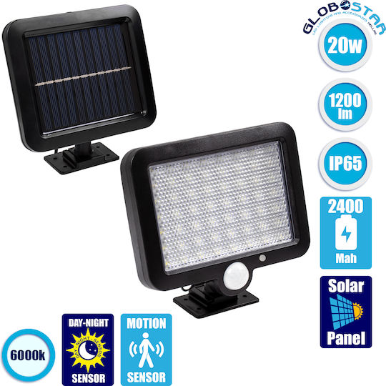 GloboStar Waterproof Solar LED Flood Light 20W Cold White 6000K with Motion Sensor and Photocell IP65
