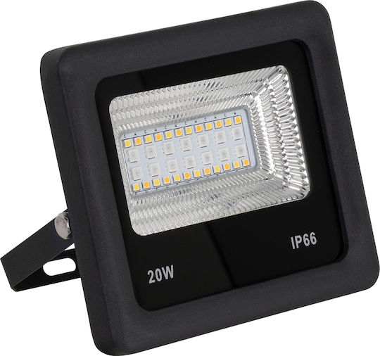 GloboStar Αδιάβροχος LED Προβολέας 20W Топло бяло 3000К WiFi IP66