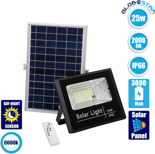 GloboStar Rezistent la apă Solar Proiector LED 25W Alb Rece 6000K IP66