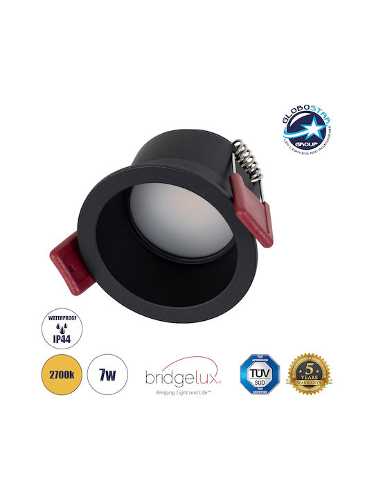 GloboStar Round Metallic Recessed Spot with Integrated LED and Warm White Light Black 6.6x6.6cm. 1pcs