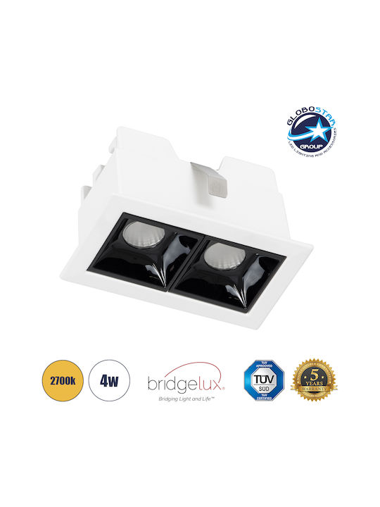 GloboStar Luminar Superior Τετράγωνο Μεταλλικό Χωνευτό Σποτ με Ενσωματωμένο LED και Θερμό Λευκό Φως Λευκό 7.5x7.5εκ.
