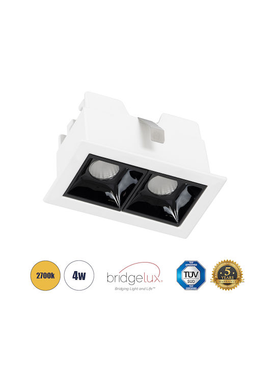 GloboStar Luminar Superior Τετράγωνο Μεταλλικό Χωνευτό Σποτ με Ενσωματωμένο LED και Θερμό Λευκό Φως Λευκό 7.5x7.5εκ.