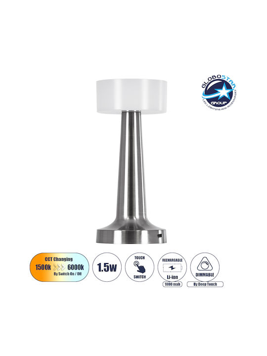 GloboStar Nanna Kunststoff Tischlampe LED mit Weiß Schirm und Silber Basis