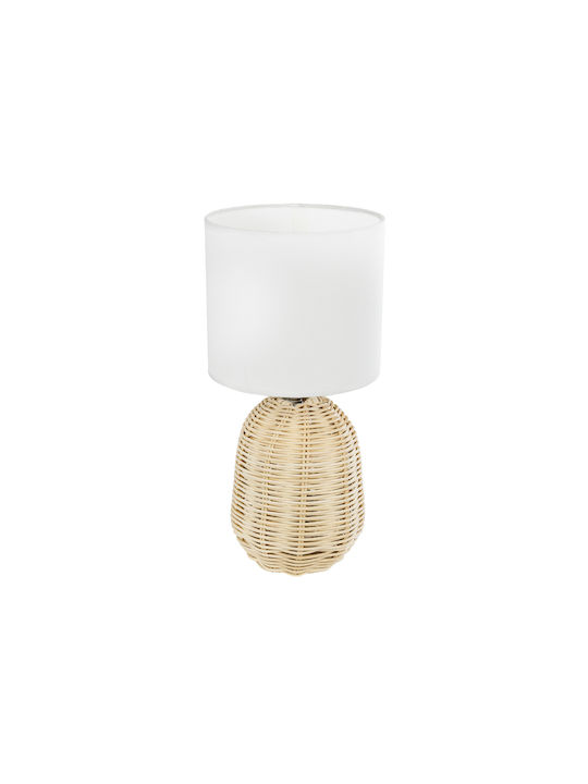 GloboStar Wood Table Lamp for Socket E27 with White Shade and Beige Base