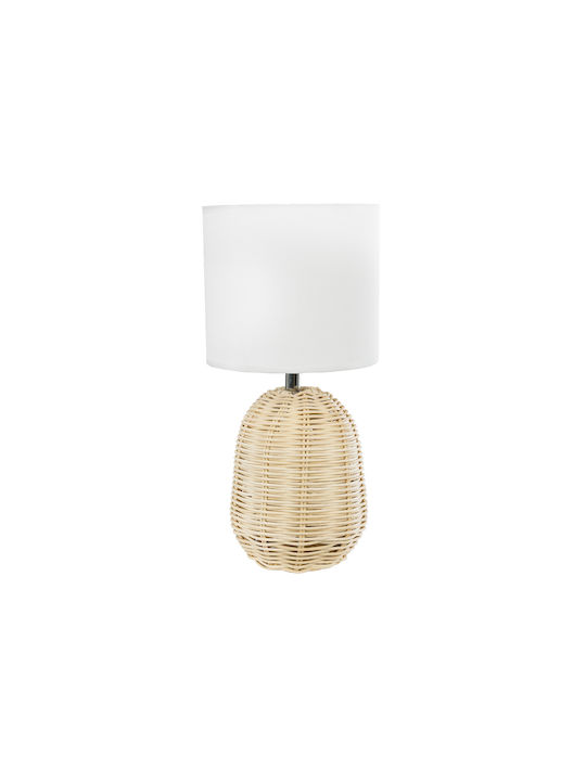 GloboStar Wood Table Lamp for Socket E27 with White Shade and Beige Base