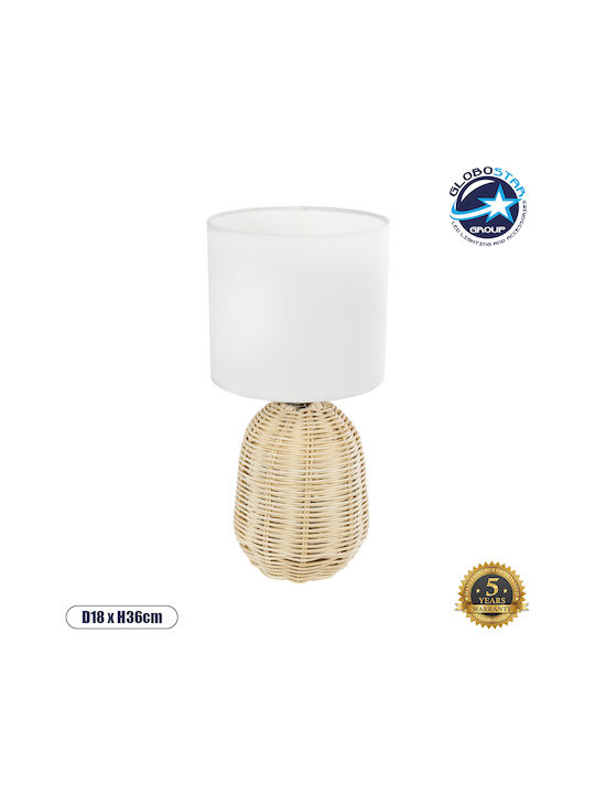 GloboStar Wood Table Lamp for Socket E27 with White Shade and Beige Base