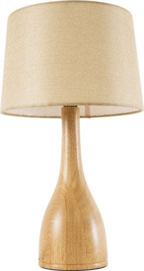 GloboStar Wood Table Lamp for Socket E27 with Beige Shade and Base