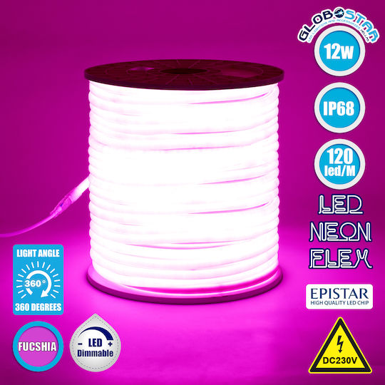 GloboStar Αδιάβροχη Ταινία LED 220V Ροζ Φως 1m Neon Flex