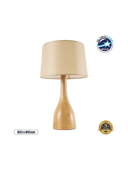 GloboStar Holz Tischlampe für Fassung E27 mit Beige Schirm und Basis