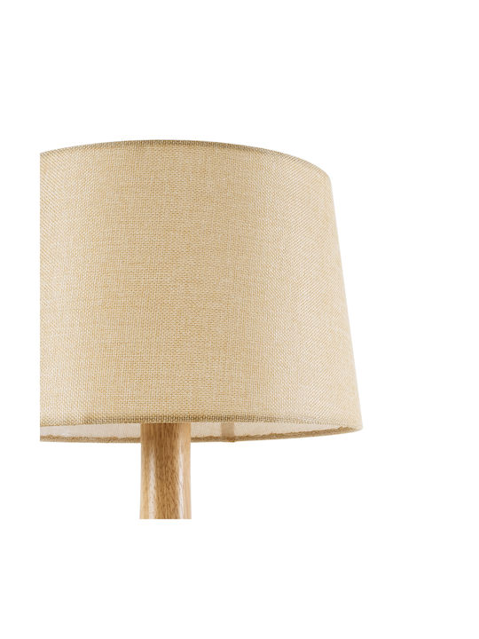 GloboStar Holz Tischlampe für Fassung E27 mit Beige Schirm und Basis