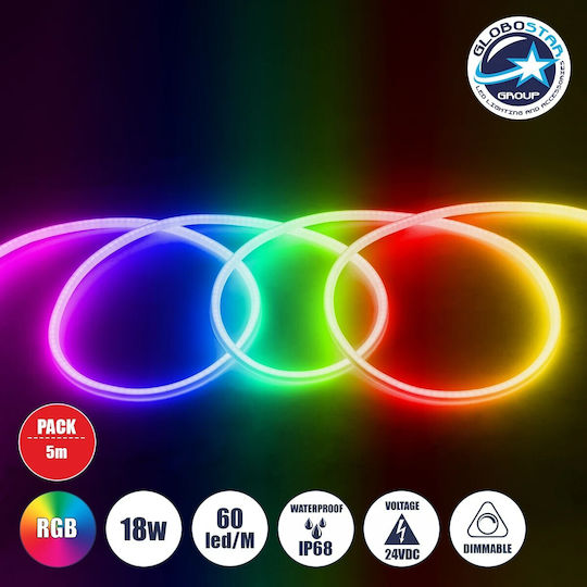 GloboStar Αδιάβροχη Ταινία LED 24V RGB Φως 5m Neon Flex