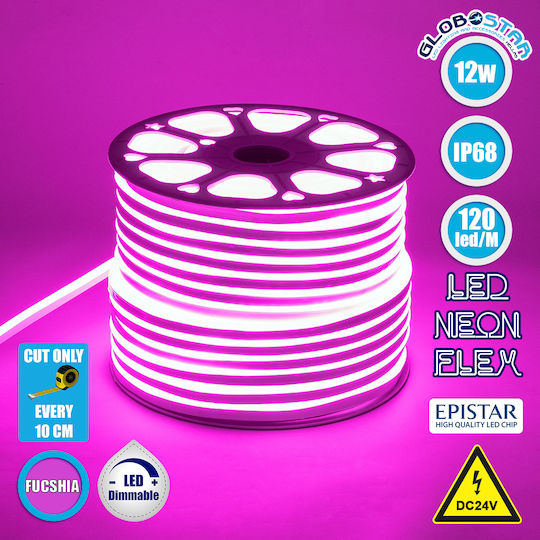 GloboStar Waterproof 24V Pink Light 1m Neon Flex LED Strip