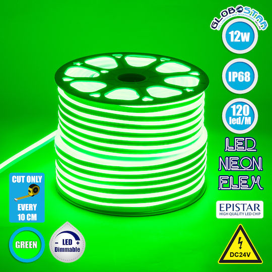 GloboStar Waterproof LED Strip 24V Green Light 1m Neon Flex