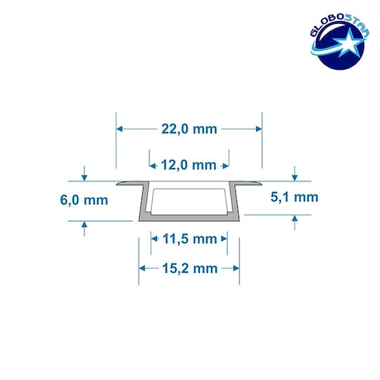 GloboStar Walled Aluminum Profile for LED Strip with Opal Cover 100x2.2x0.6cm