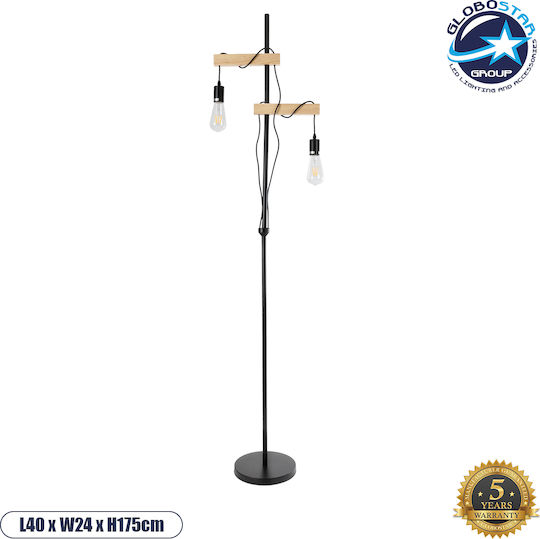 GloboStar Mindelo Floor Lamp H175xW40cm. with Socket for Bulb E27 Black