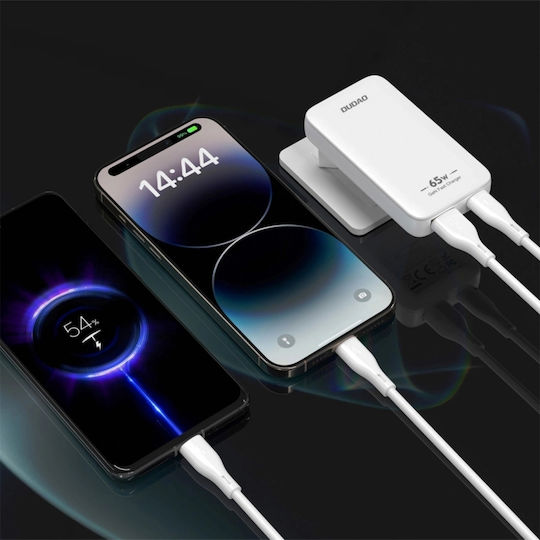 Dudao Φορτιστής Χωρίς Καλώδιο GaN με Θύρα USB-A και Θύρα USB-C 65W Power Delivery Λευκός (A65Q)