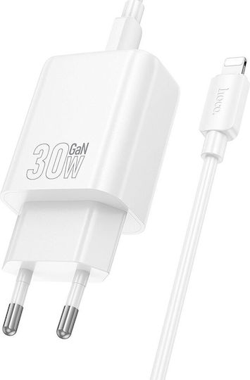Hoco Încărcător cu Port USB-A și Port USB-C și Cablu USB-C - Lightning 30W Livrarea energiei / Quick Charge 3.0 Albς (N63)