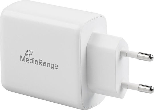 MediaRange Charger Without Cable GaN with USB-A Port and USB-C Port 45W Power Delivery Whites (MRMA113-2)