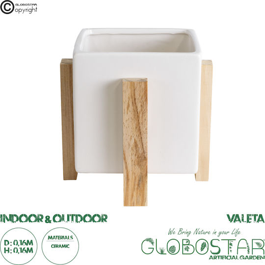 GloboStar Planter Ceramic White with Stand 16x16x16cm.