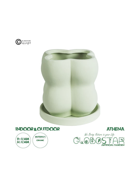 GloboStar Artificial Garden Athena Planter Ceramic Green with Stand 13x13x14cm.