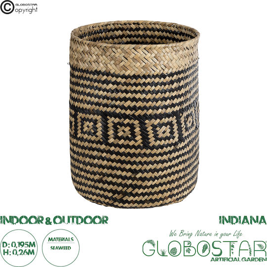 GloboStar Artificial Garden Indiana Саксия Ратан Кафяв Със стойка 19.5x19.5x26εκ.