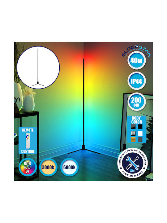 GloboStar LED Φωτιστικό Δαπέδου Υ200εκ. με RGBW Φως 150lm Μαύρο