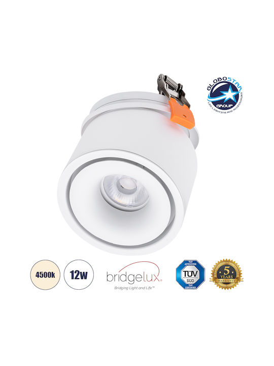GloboStar Omega Rund Metallisch Einbau Spot mit integriertem LED und Natürliches Weißes Licht Weiß 10x10cm. 1Stück