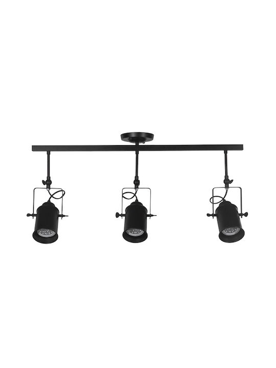 GloboStar Industrial Hollywood Triple Spot with Socket E27 in Black Color