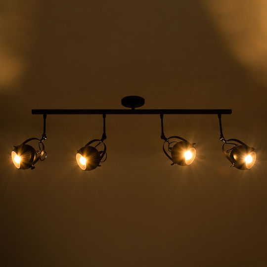 GloboStar Industrial Cannes Spot with 4 Lights and with Socket E27 in Black Color