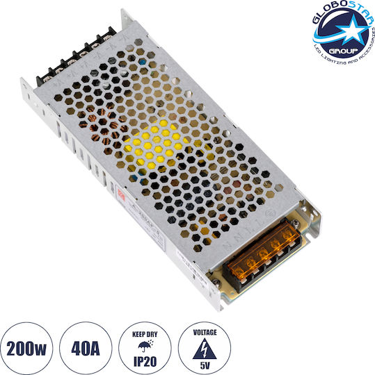 GloboStar LED Захранване IP20 Мощност 200W с Изходно Напрежение 5V