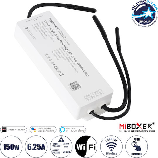 GloboStar Регулируемо Затъмняващо Се LED Захранване Водоустойчиво IP67 Мощност 150W С Изходно Напрежение 24V