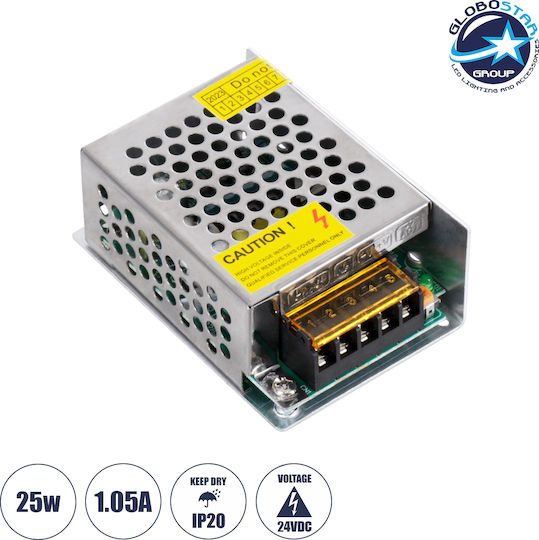 GloboStar Einstellbar LED-Netzteil IP20 Leistung 25W mit Ausgangsspannung 24V