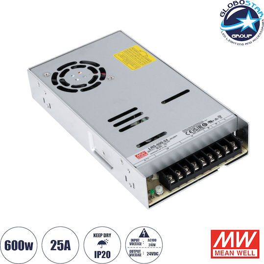 GloboStar Adjustable LED Power Supply IP20 Power 600W with Output Voltage 24V