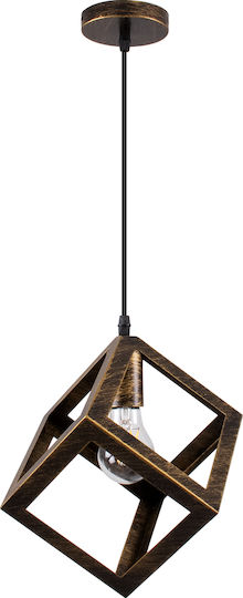 GloboStar Cube Hanging Ceiling Light Bronze with E27 Socket 25x25x25cm