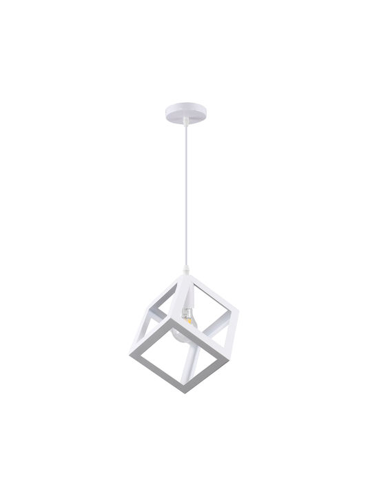 GloboStar Cube Pendant Light White Grid with Socket E27 25x25x25cm