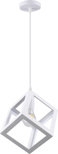 GloboStar Cube Hängelampe Weiß Raster mit Fassung E27 25x25x25cm.