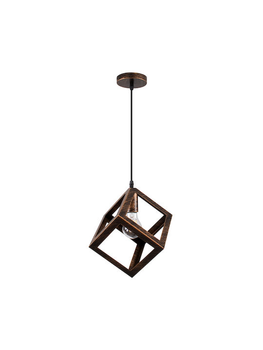 GloboStar Cube Pendant Light Brown Grid with Socket E27 25x25x25cm