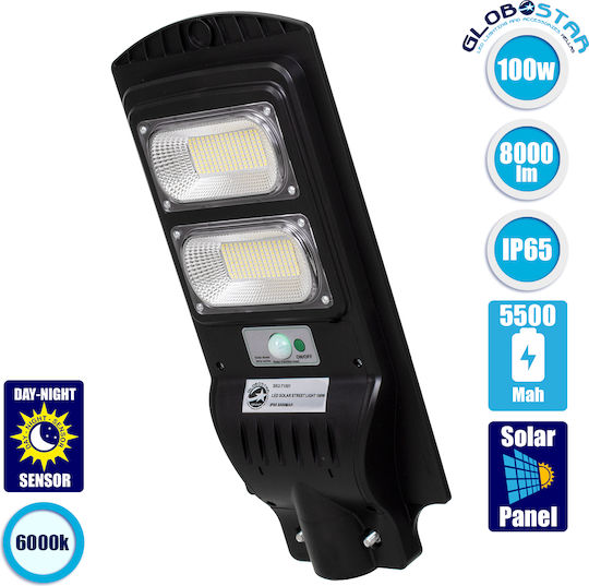 GloboStar Ηλιακό Φωτιστικό Δρόμου 100W 8000lm Ψυχρό Λευκό 6000K με Αισθητήρα Κίνησης και Φωτοκύτταρο IP65