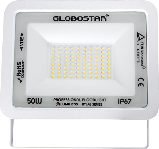 GloboStar Atlas Στεγανός Προβολέας LED 50W Φυσικό Λευκό 4500K IP67
