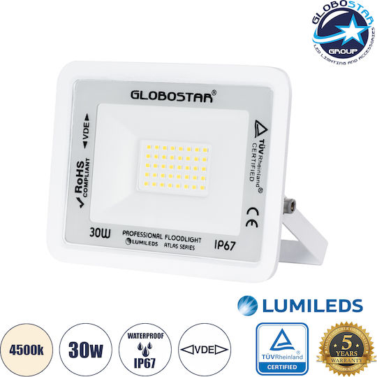GloboStar Atlas Waterproof LED Floodlight 30W Natural White 4500K IP67