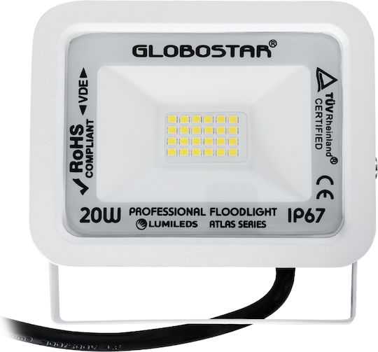 GloboStar Atlas Waterproof LED Floodlight 20W Natural White 4500K IP67
