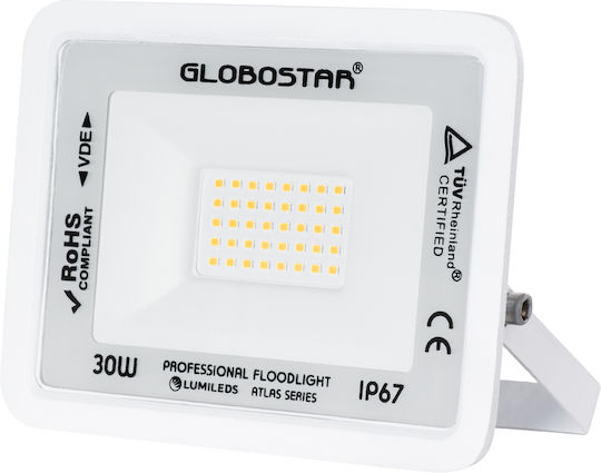 GloboStar Atlas Waterproof LED Floodlight 30W Warm White 2700K IP67