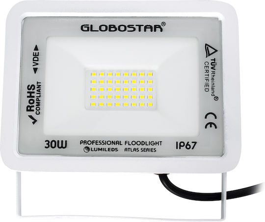 GloboStar Atlas Waterproof LED Floodlight 30W Cold White 6000K IP67